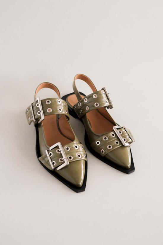  가니 플랫 슈즈 청키 버클 발레리나 칼라마타 - GANNI