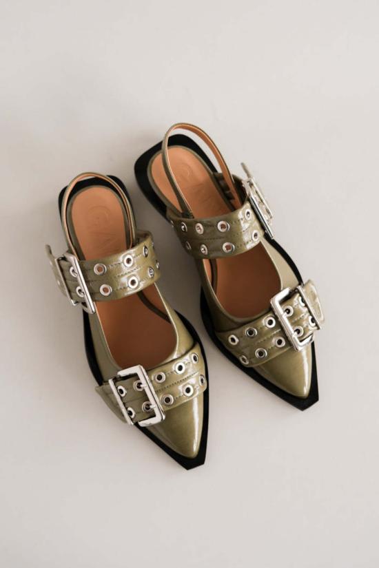  가니 플랫 슈즈 청키 버클 발레리나 칼라마타 - GANNI