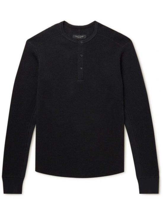  랙앤본 긴팔 티셔츠 Rag & Bone 남성용 경량 와플 헨리 셔츠 블랙