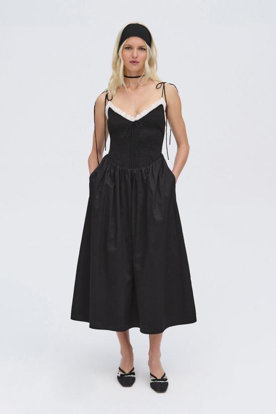  포러브앤레몬스 롱 원피스 For Love & Lemons Bethany 미디 드레스 블랙 - FOR LOVE & LEMONS