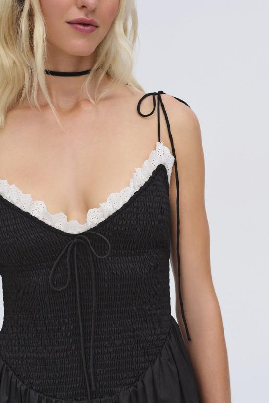  포러브앤레몬스 롱 원피스 For Love & Lemons Bethany 미디 드레스 블랙 - FOR LOVE & LEMONS