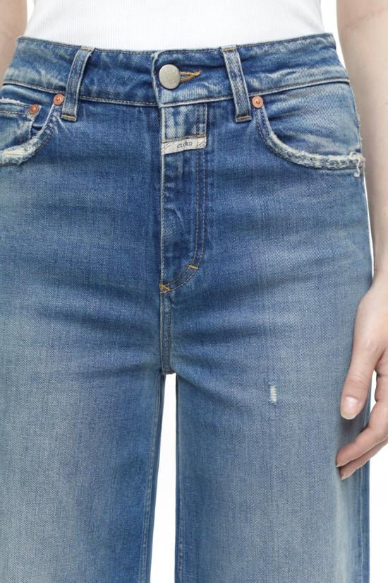  클로즈드 데님 팬츠 글로우업 와이드 레그 디스트레스드 진 미드 블루 - CLOSED