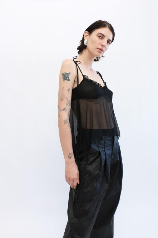  프리스카베라 캐미솔 러플 캐미탑 블랙 - PRISCAVERA