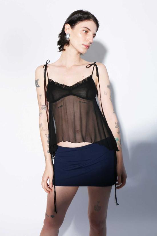  프리스카베라 캐미솔 러플 캐미탑 블랙 - PRISCAVERA