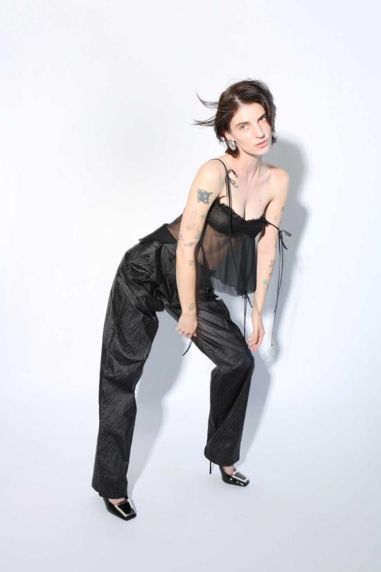  프리스카베라 캐미솔 러플 캐미탑 블랙