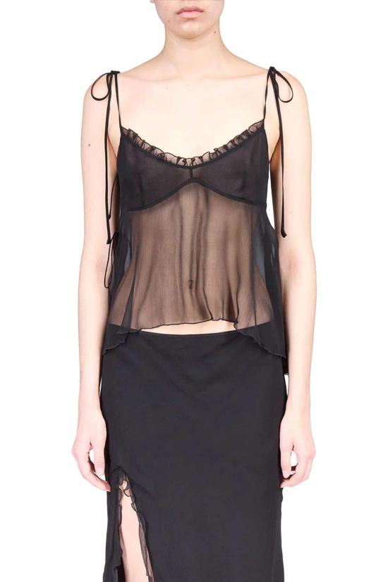  프리스카베라 캐미솔 러플 캐미탑 블랙 - PRISCAVERA