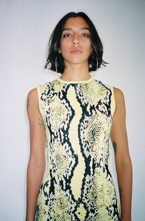  Mozhdeh Matin 숏 원피스 모즈데 마틴 스네이크 미니 드레스 파이썬 옐로우