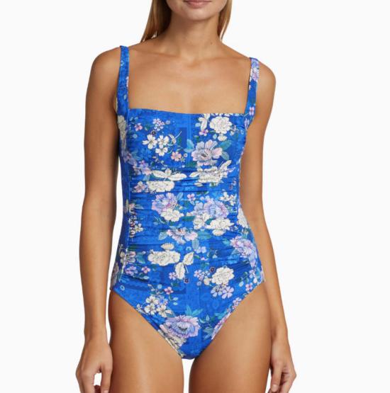  조니 와스 원피스 수영복 조니 워즈 나일론 도브 러치드 스퀘어넥 원피스 블루 멀티 - JOHNNY WAS