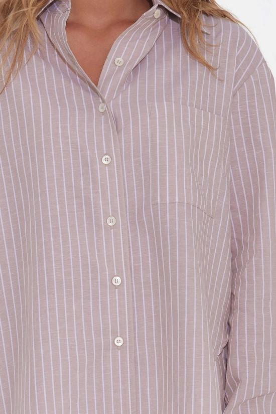  The Tile Club 후드 티셔츠 타일 클럽 엘로이즈 코튼/리넨 보이프렌드 셔츠 베이지 스트라이프 - THE TILE CLUB