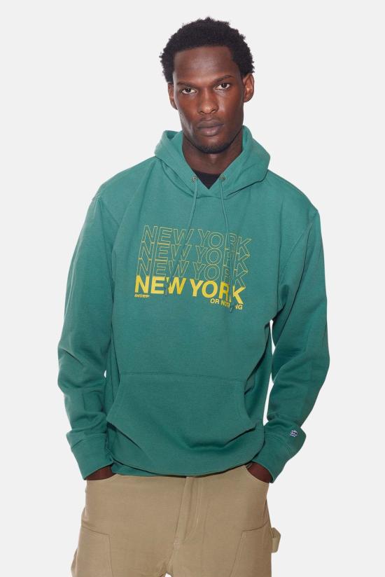  블루&크림 후드 티셔츠 뉴욕 오어 낫팅 후드티 시그린/옐로우