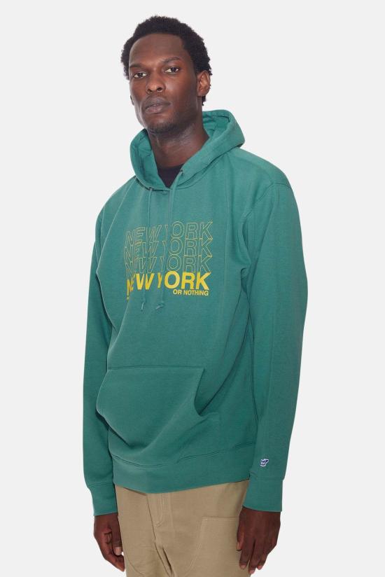  블루&크림 후드 티셔츠 뉴욕 오어 낫팅 후드티 시그린/옐로우 - BLUE&CREAM