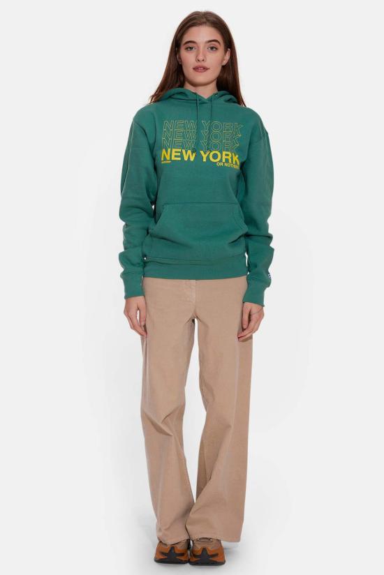  블루&크림 후드 티셔츠 뉴욕 오어 낫팅 후드티 시그린/옐로우 - BLUE&CREAM