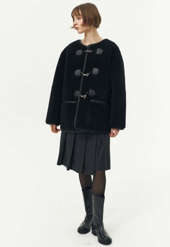  던스트 코트 Dunst 칼라리스 버클 비건 셰어링 재킷 블랙 - DUNST