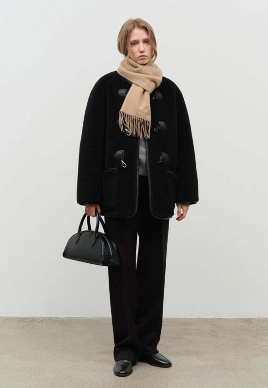  던스트 코트 Dunst 칼라리스 버클 비건 셰어링 재킷 블랙 - DUNST