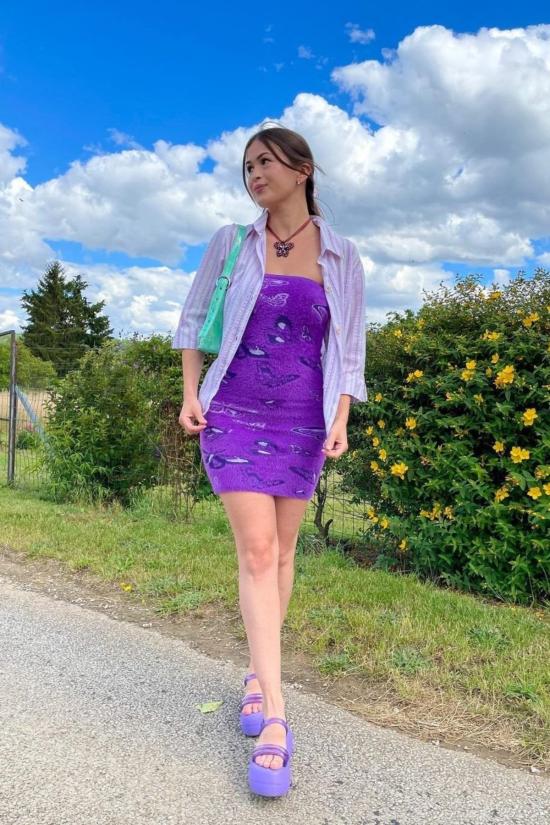  하우스오브써니 숏 원피스 House Of Sunny Crazy Town 호크니 퍼플 히트 - HOUSE OF SUNNY