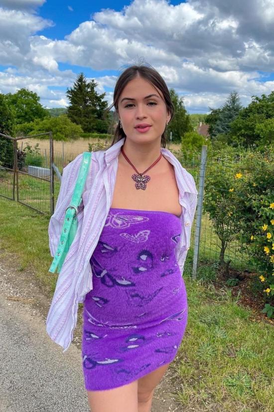  하우스오브써니 숏 원피스 House Of Sunny Crazy Town 호크니 퍼플 히트 - HOUSE OF SUNNY