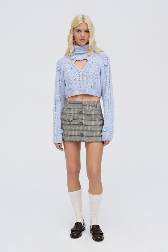  포러브앤레몬스 터틀넥 For Love & Lemons 레베카 하트 스웨터 블루 - FOR LOVE & LEMONS