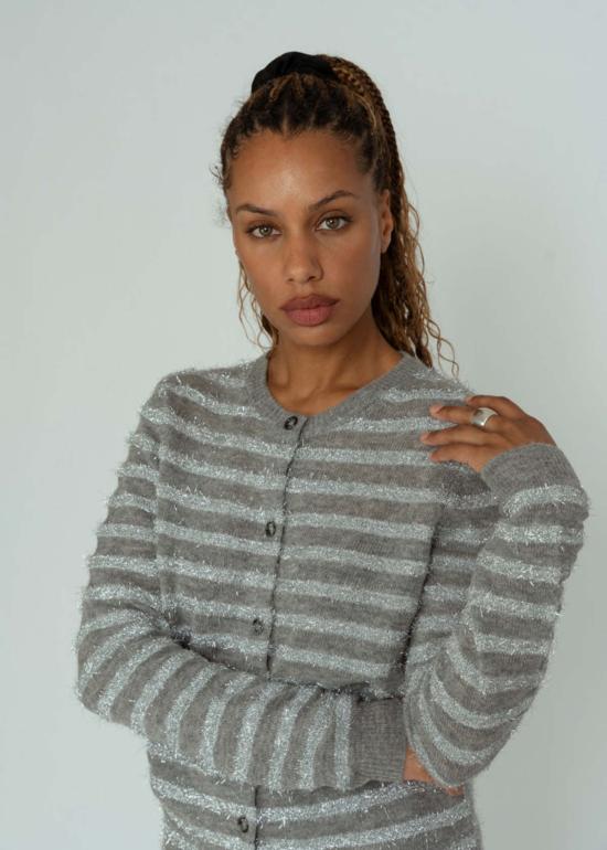  얼루드 가디건 알루드 틴셀 니트 카디건 스웨터 실버 틴셀