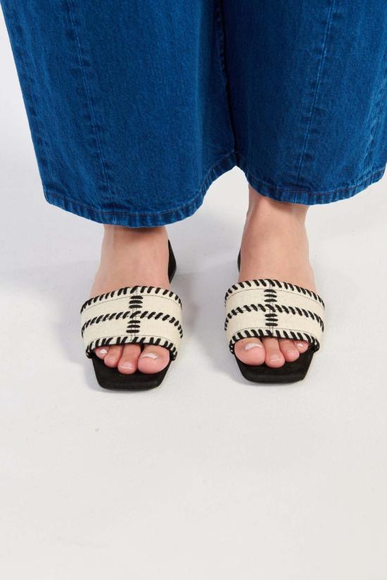  수잔 레이 뮬/슬리퍼 휩 스티치 슬라이드 블랙/크림 - SUZANNE RAE