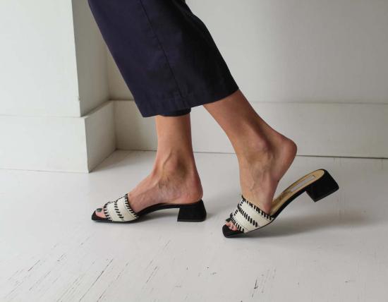  수잔 레이 뮬/슬리퍼 휩 스티치 슬라이드 블랙/크림 - SUZANNE RAE