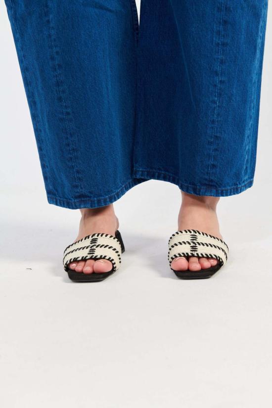  수잔 레이 뮬/슬리퍼 휩 스티치 슬라이드 블랙/크림 - SUZANNE RAE