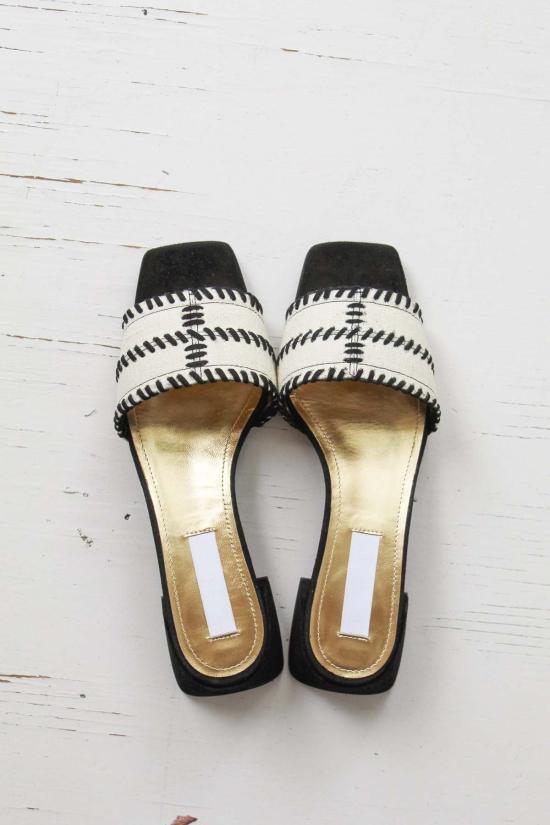  수잔 레이 뮬/슬리퍼 휩 스티치 슬라이드 블랙/크림 - SUZANNE RAE