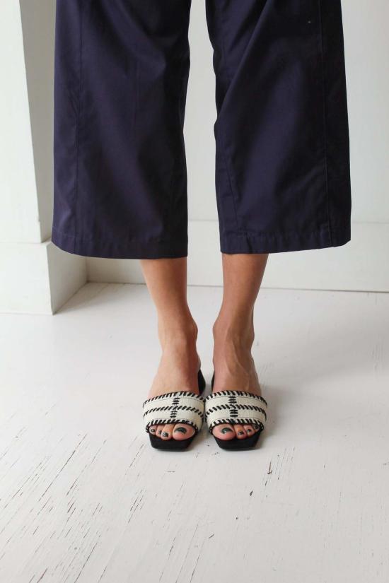  수잔 레이 뮬/슬리퍼 휩 스티치 슬라이드 블랙/크림 - SUZANNE RAE