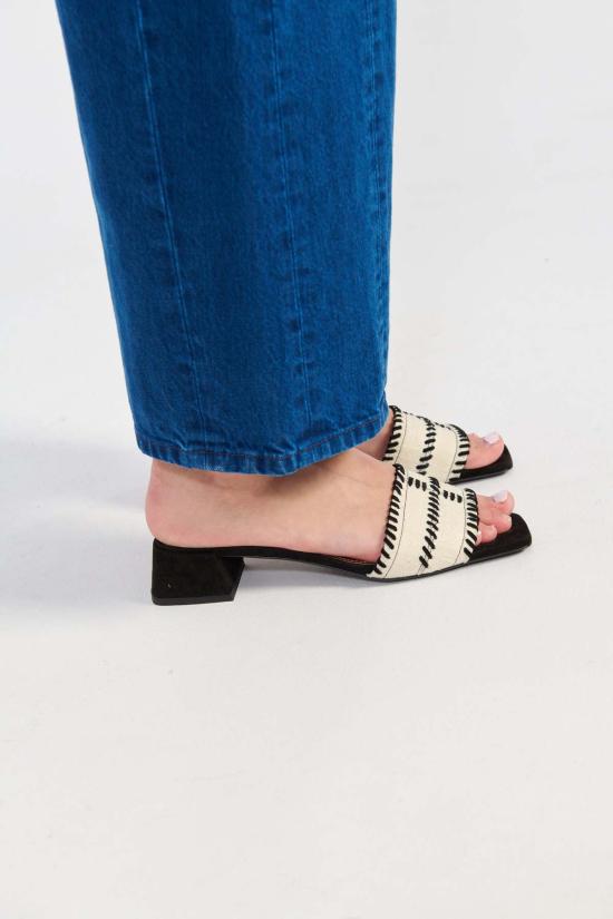  수잔 레이 뮬/슬리퍼 휩 스티치 슬라이드 블랙/크림 - SUZANNE RAE