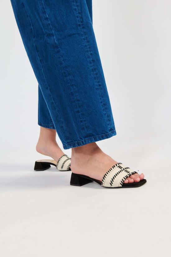  수잔 레이 뮬/슬리퍼 휩 스티치 슬라이드 블랙/크림