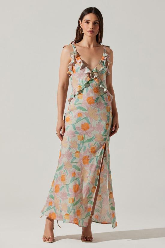  아스트라 더 라벨 롱 원피스 아스트 더 라벨 소르베 드레스 민트 핑크 플로럴 - ASTR The Label