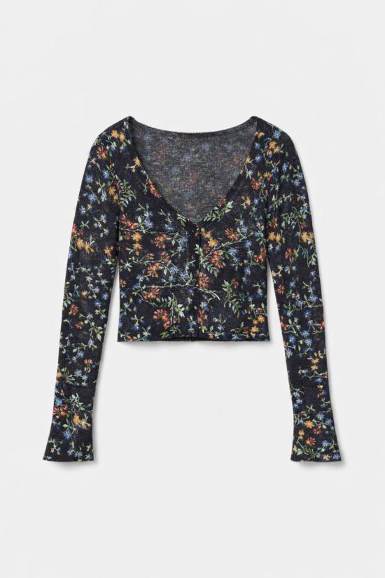  더 타일 클럽 가디건 타일 클럽 노아 플로럴 쉬런큰 카디건 블랙