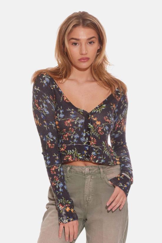  더 타일 클럽 가디건 타일 클럽 노아 플로럴 쉬런큰 카디건 블랙 - THE TILE CLUB