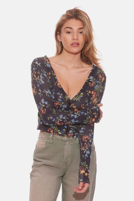  더 타일 클럽 가디건 타일 클럽 노아 플로럴 쉬런큰 카디건 블랙 - THE TILE CLUB