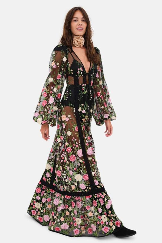  포러브앤레몬스 숏 원피스 For Love & Lemons 루나 맥시 드레스 블랙 - FOR LOVE & LEMONS