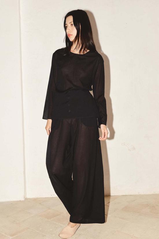  다두라 스트레이트 팬츠 다투라 태 바티스트 코튼 팬츠 블랙 - DATURA