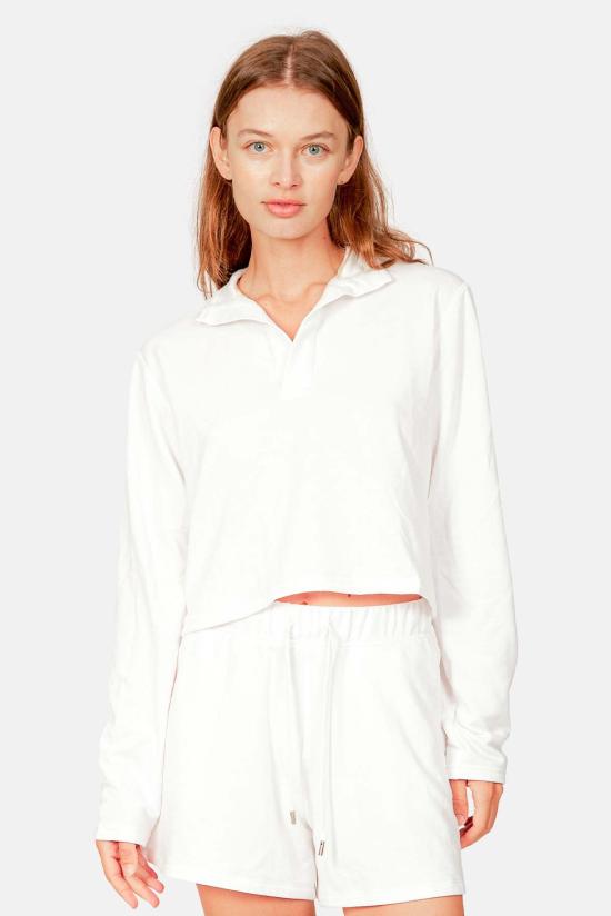  Blue&Cream 후드 티셔츠 블루&크림 찰리 크롭 팝 칼라 화이트