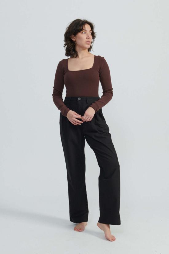  어피스 어파트 바디수트 티셔츠 Apiece Apart Marjetta 바디수트 초콜릿 - APIECE APART