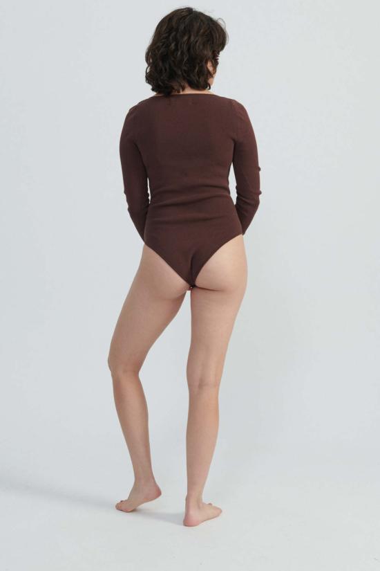  어피스 어파트 바디수트 티셔츠 Apiece Apart Marjetta 바디수트 초콜릿 - APIECE APART