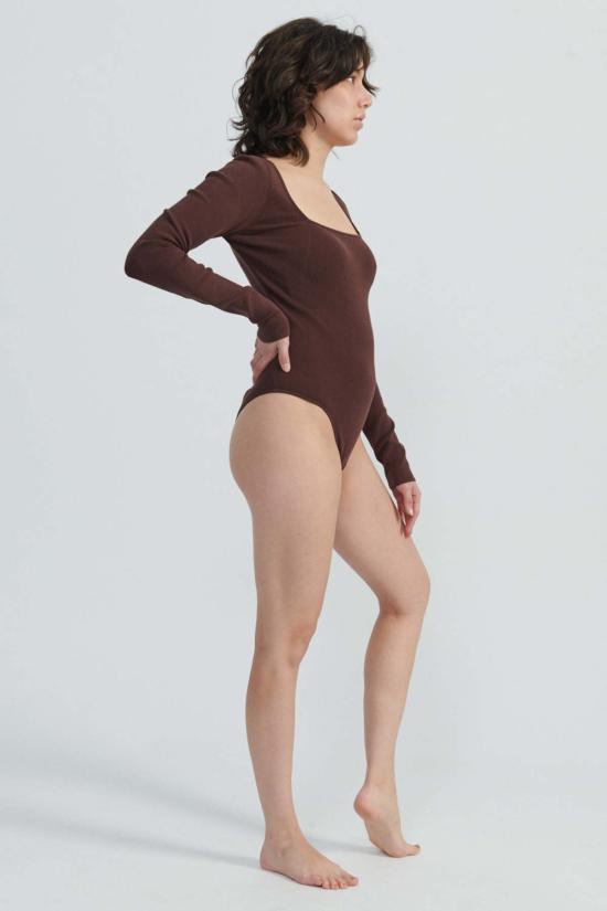  어피스 어파트 바디수트 티셔츠 Apiece Apart Marjetta 바디수트 초콜릿 - APIECE APART