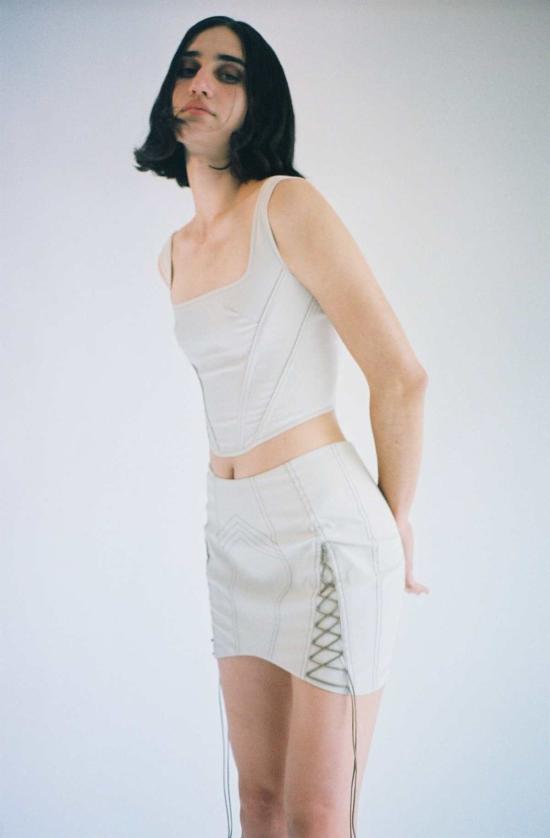  프리스카베라 민소매 티셔츠 세서미 스트레치 레인웨어 코르셋 탑 그레이