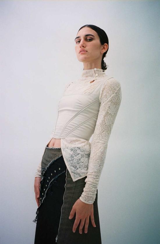  프리스카베라 민소매 티셔츠 세서미 스트레치 레인웨어 코르셋 탑 그레이 - PRISCAVERA