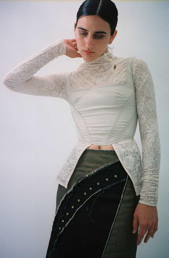  프리스카베라 민소매 티셔츠 세서미 스트레치 레인웨어 코르셋 탑 그레이 - PRISCAVERA