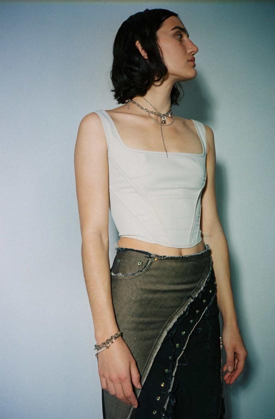  프리스카베라 민소매 티셔츠 세서미 스트레치 레인웨어 코르셋 탑 그레이 - PRISCAVERA