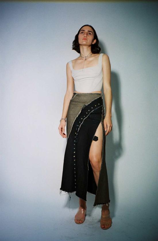  프리스카베라 민소매 티셔츠 세서미 스트레치 레인웨어 코르셋 탑 그레이 - PRISCAVERA