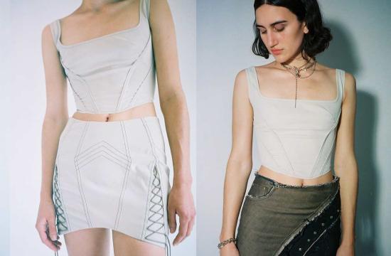  프리스카베라 민소매 티셔츠 세서미 스트레치 레인웨어 코르셋 탑 그레이 - PRISCAVERA