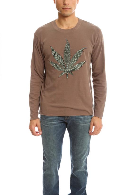  루시앙 팔라피네 긴팔 티셔츠 Lucien Pellat Finet 자수 리프 티셔츠 브라운