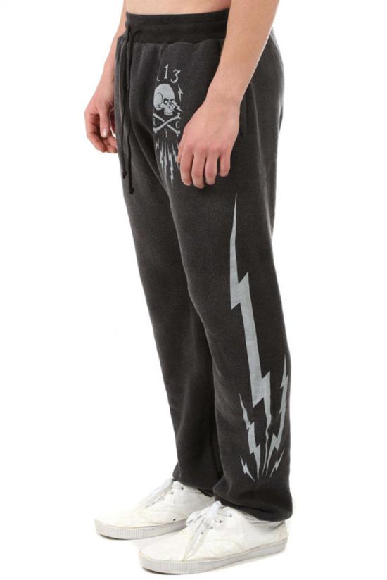  알13 트레이닝/조거 팬츠 R13 스컬 볼트 필드 스웨트 팬츠 애시드 블랙 - R13