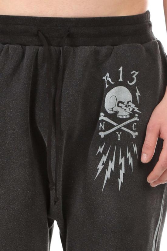  알13 트레이닝/조거 팬츠 R13 스컬 볼트 필드 스웨트 팬츠 애시드 블랙 - R13