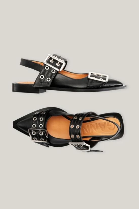  가니 뮬/슬리퍼 Ganni Chunky Buckle 발레리나 슈즈 블랙 - GANNI