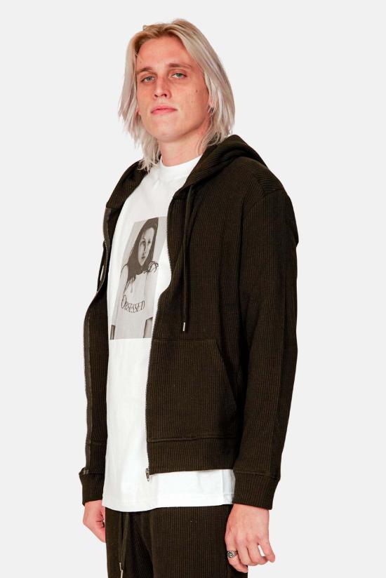  Blue&Cream 자켓 블루&크림 와플 지퍼 후드 티셔츠 블랙 - BLUE&CREAM